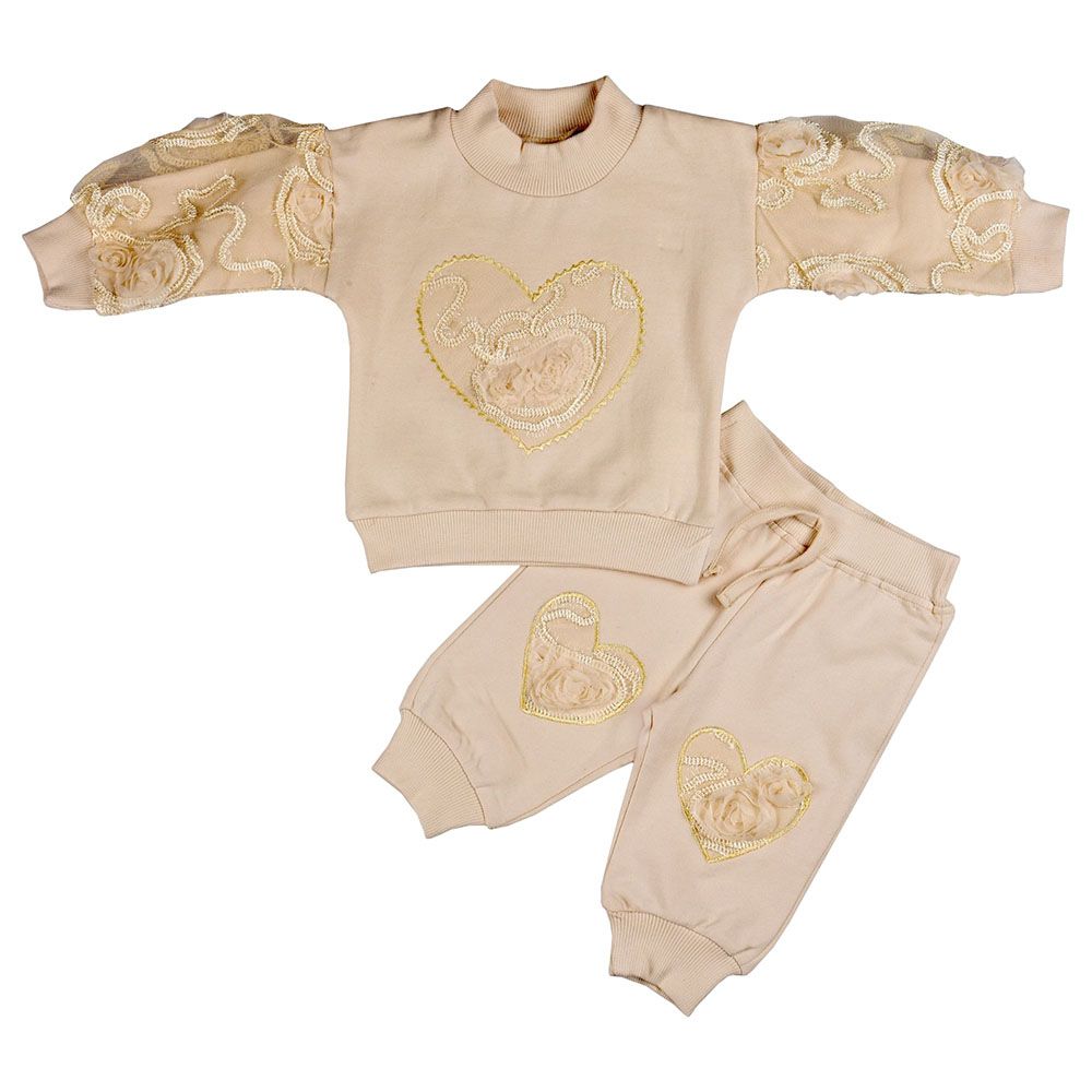 Smart Baby - 2C-Set - Baby Girl Sweatshirt And Joggers - Cream