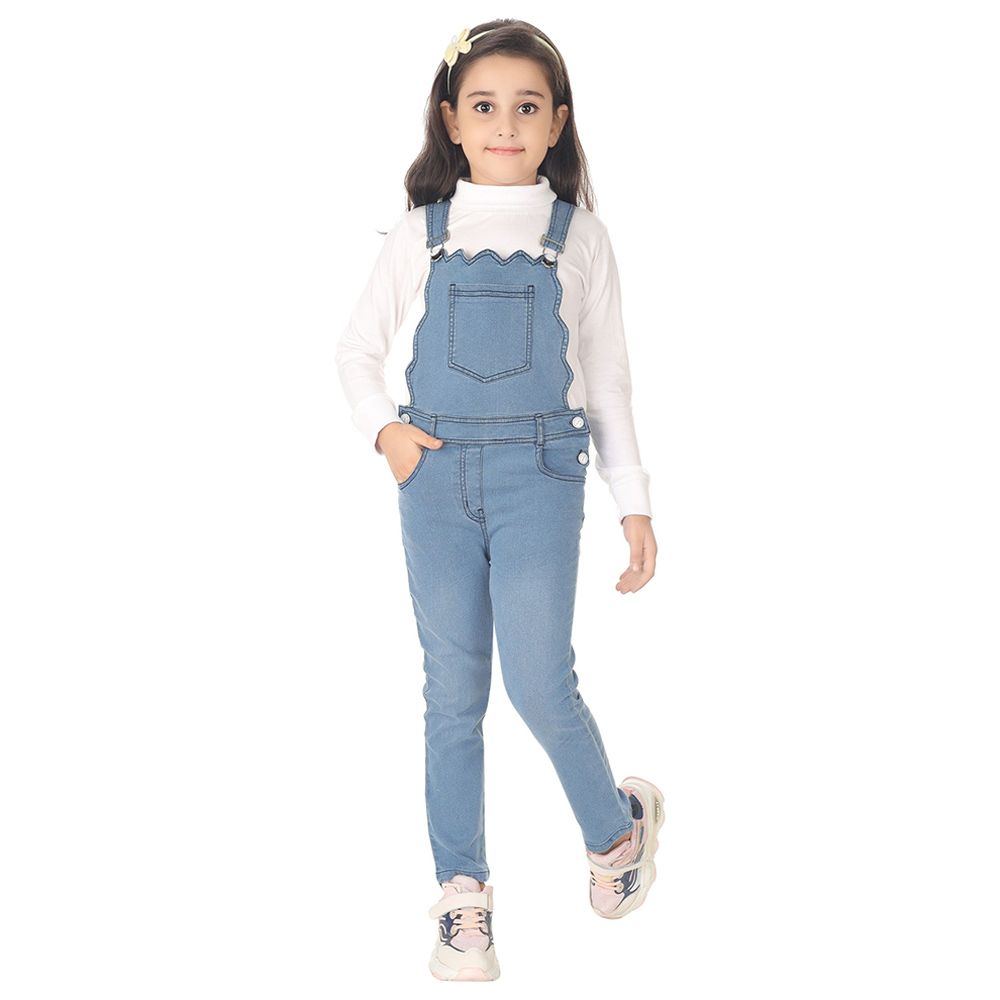 Genius - 2pc-Set - Girl Full Sleeves Top And Dungaree - Blue/White