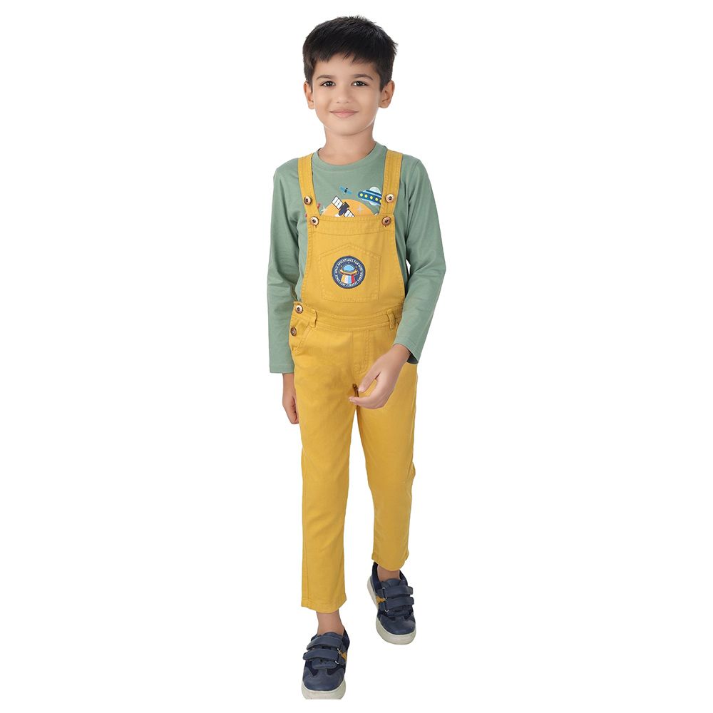 Genius - 2pc-Set - Boy Full Sleeves Shirt And Dungaree - Dark Green