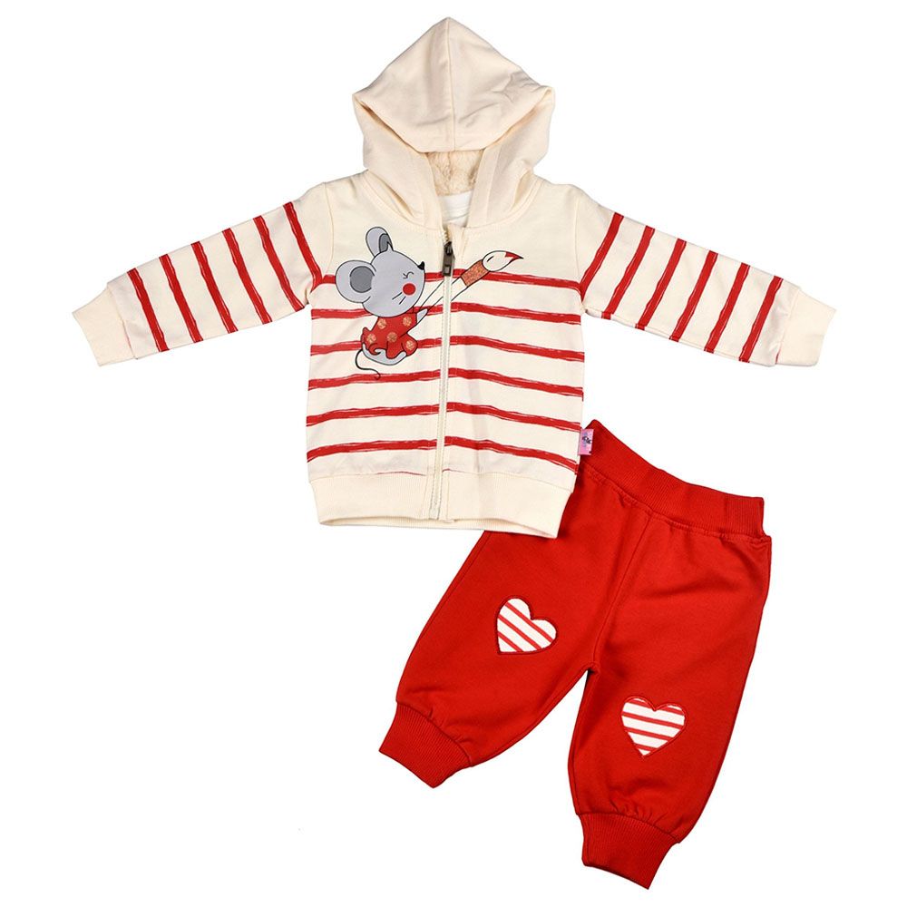 Smart Baby - 3pc-Set - Baby Girl T-Shirt, Jacket And Joggers - Red