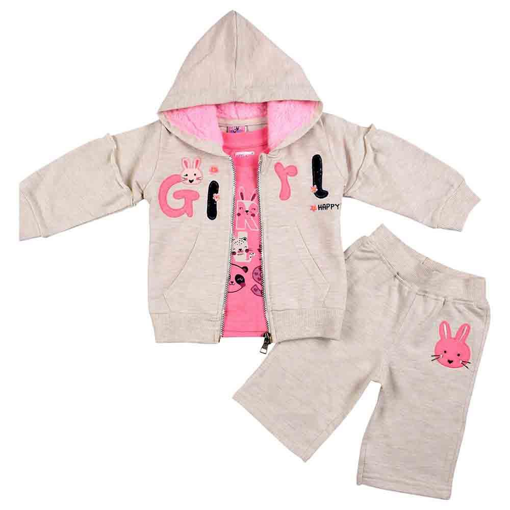 Smart Baby - 3pc-Set - Baby Girl T-Shirt, Jacket And Joggers - Light Melange