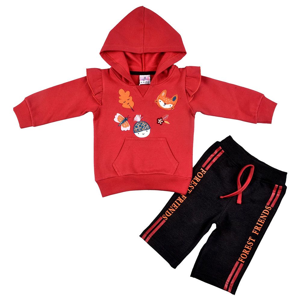 Smart Baby - 2pc-Set - Baby Girl Hooded Sweatshirt And Joggers - Red