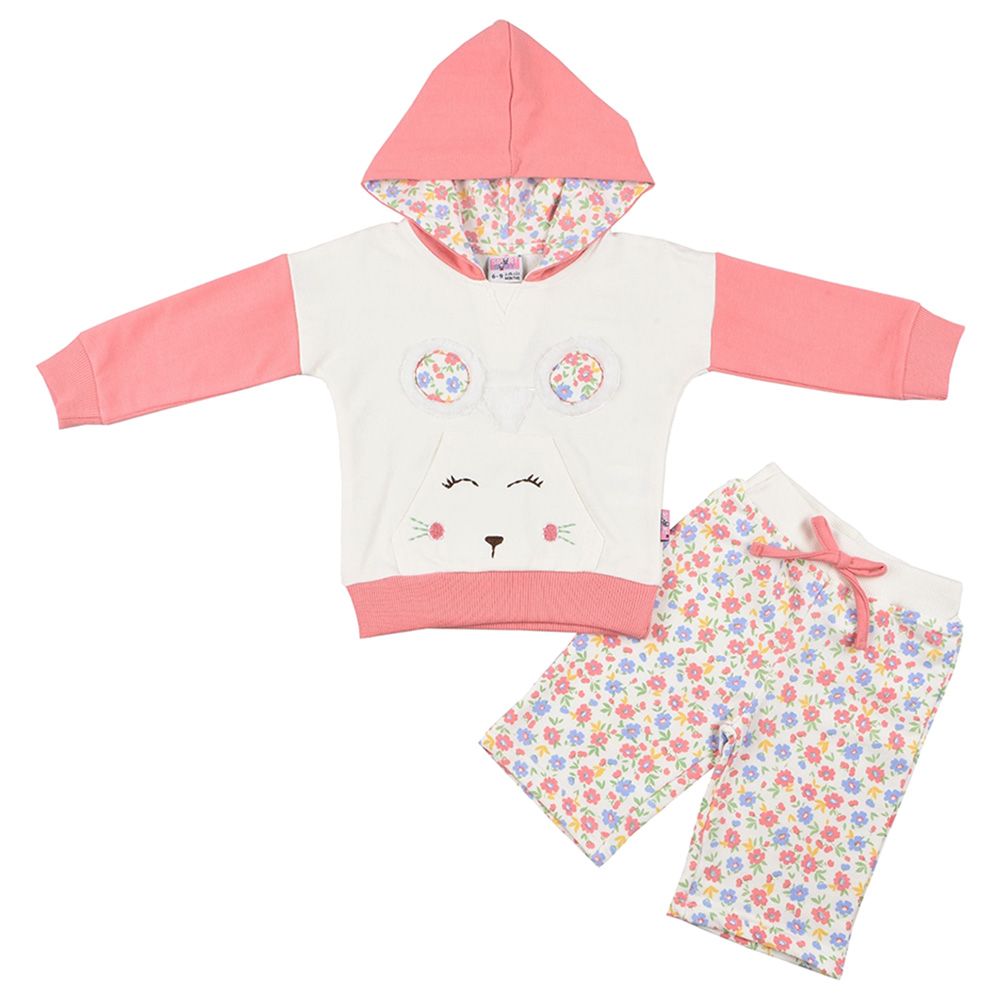 Smart Baby - 2pc-Set - Girls Hooded Sweatshirt And Joggers - White