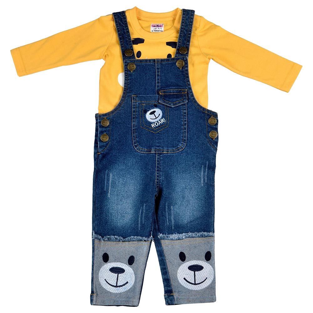 Smart Baby - 2pc-Set - Baby Boy T-Shirt And Dungaree - Blue/Yellow