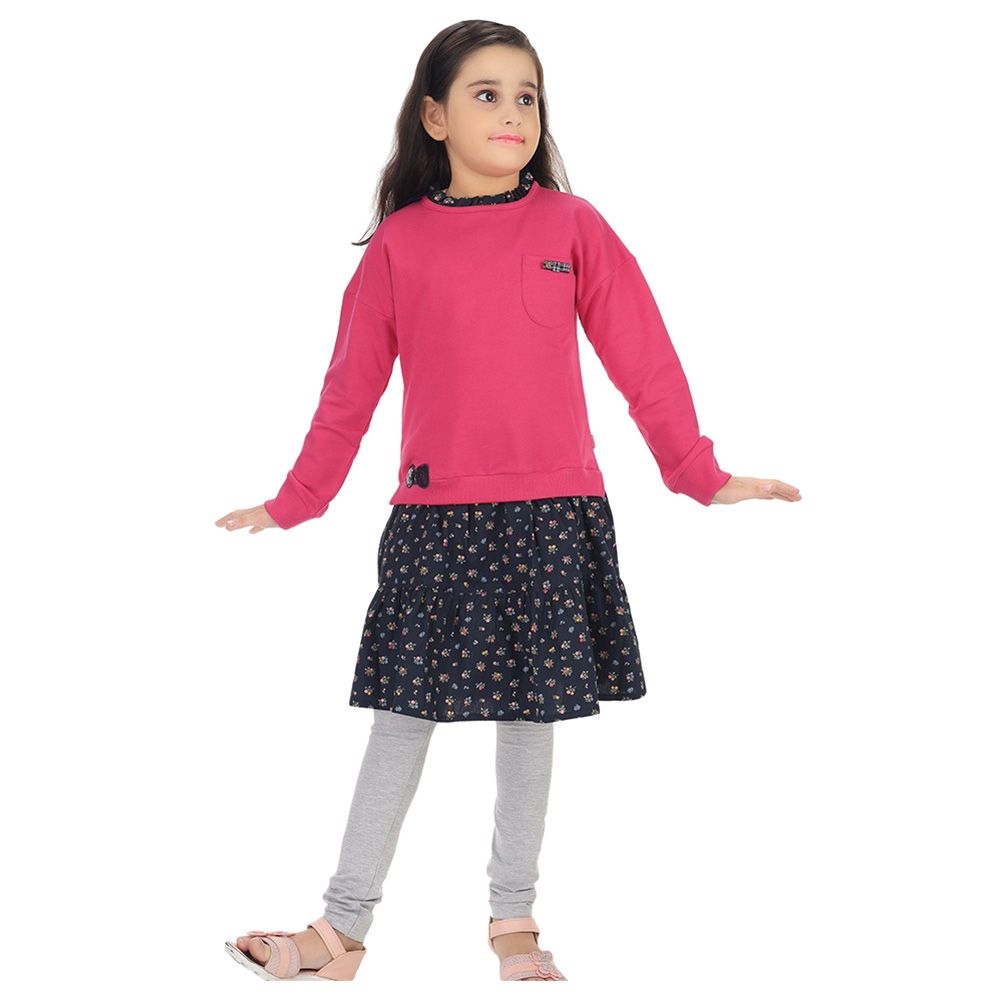 Genius - 2pc-Set - Girl Tunic Top And Leggings - Cherry Red/Grey