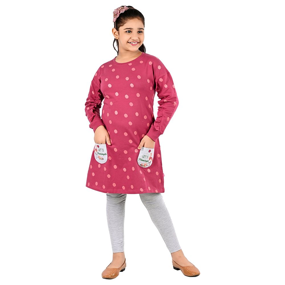 Genius - 2pc-Set - Girl Tunic Top And Leggings - Maroon/Grey