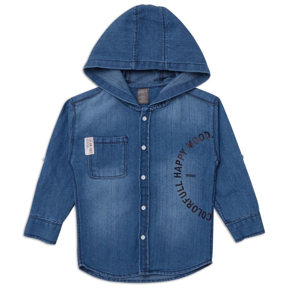 Little Kangaroos - Boy's Full Sleeves Hooded Shirt - Light Blue