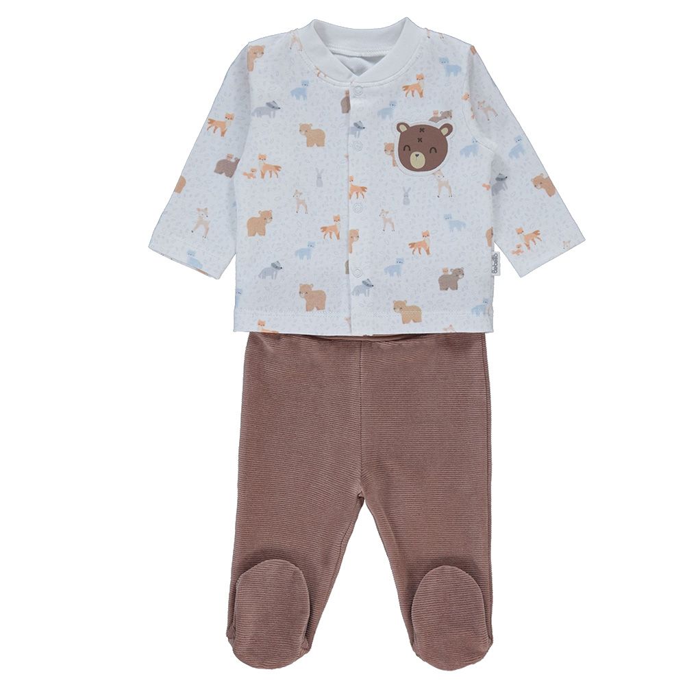 Bebetto - 2pc-Set - Baby Boy Footed Pyjama Set - Brown/White