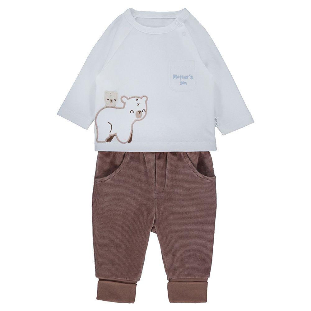 Bebetto - 2pc-Set - Baby Boy Teddy Bear Pyjama Set - Brown/White