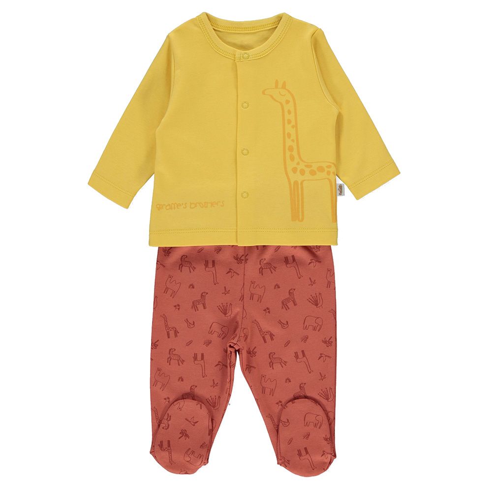 Bebetto - 2pc-Set - Baby Boy Footed Pyjama Set - Brick Red/Yellow