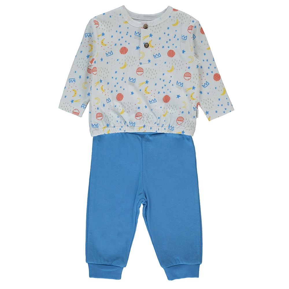 Bebetto - 2pc-Set - Baby Boy Printed Pyjama Set - Blue/White