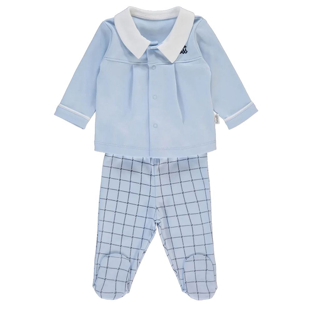 Bebetto - 2pc-Set - Baby Boy Footed Pyjama Set - Blue/White