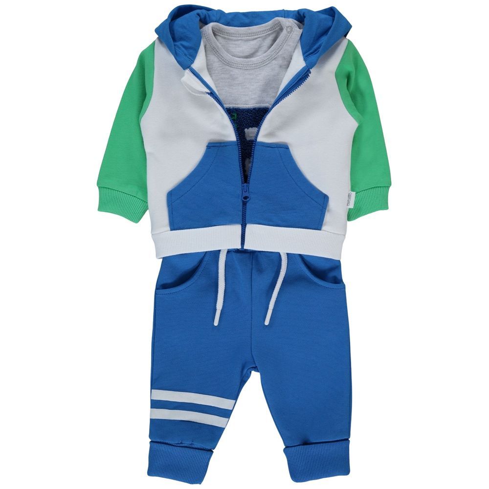 Bebetto - 3pc-Set - Baby Boy Jacket, T-Shirt & Joggers - Blue