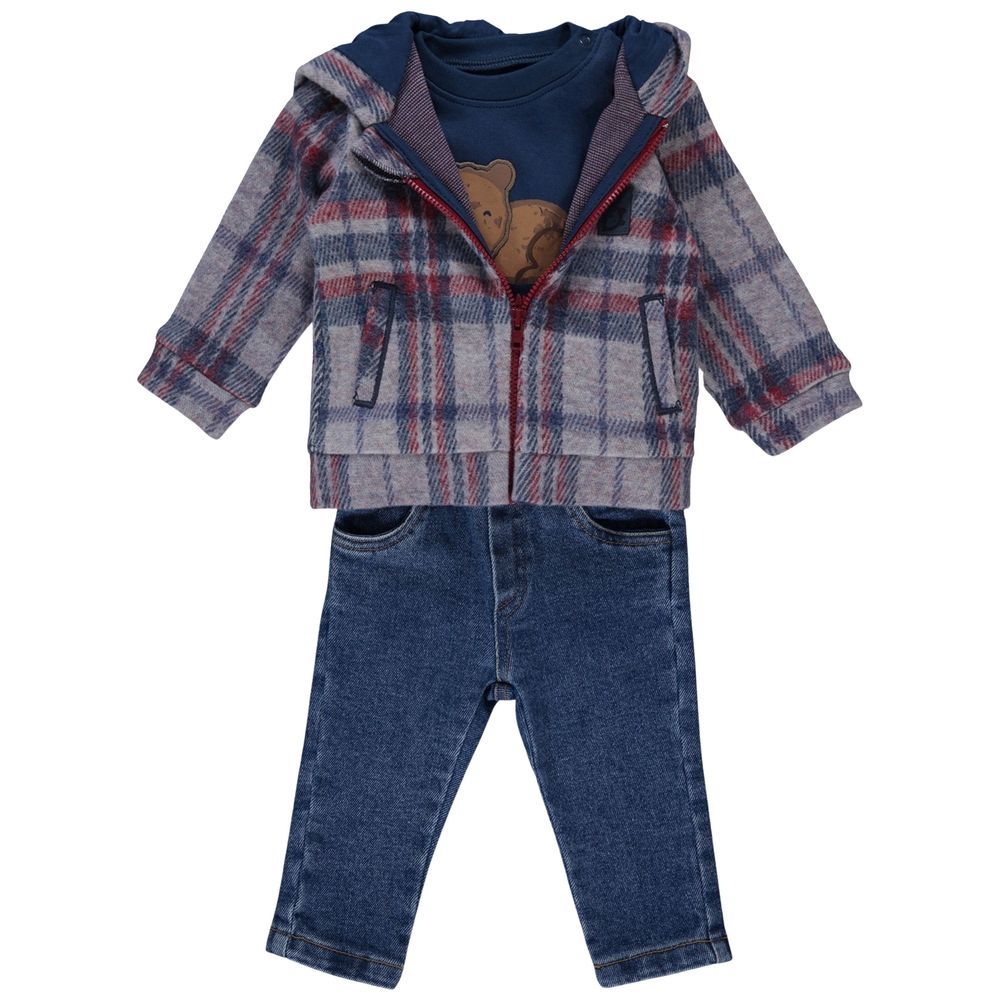 Bebetto - 3pc-Set - Baby Boy Hooded Jacket, T-Shirt & Jeans - Indigo