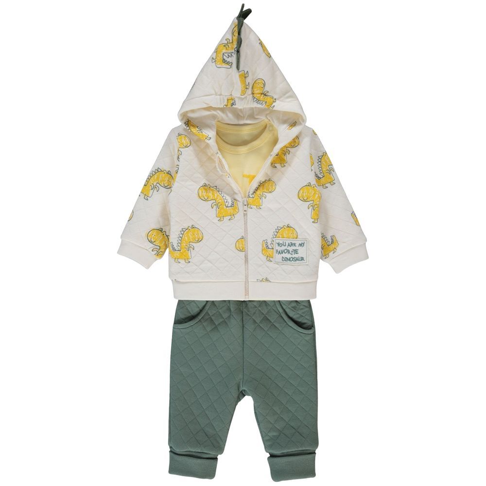 Bebetto - 3pc-Set - Baby Boy Hooded Jacket, T-Shirt & Joggers - Green