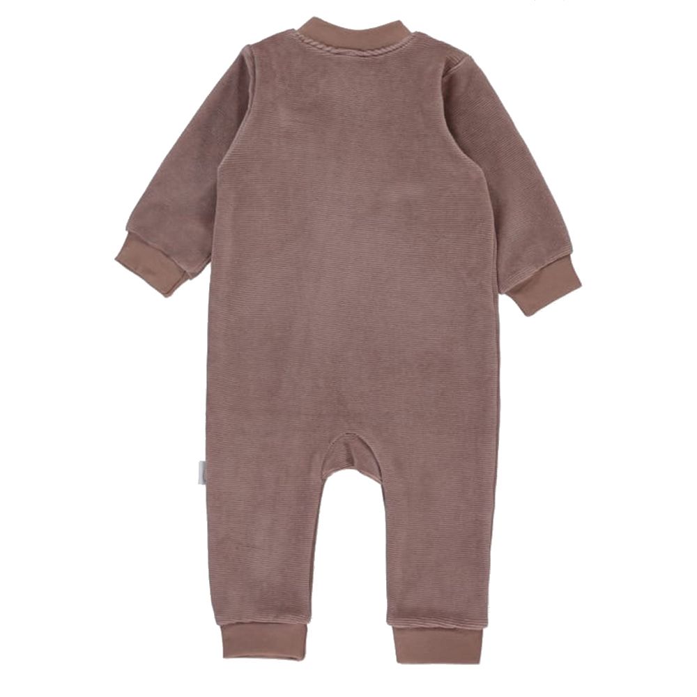 Bebetto - Baby Boy Velvet Zipper Romper - Brown