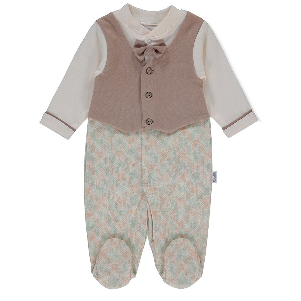 Bebetto - Baby Boy Printed Sleepsuit - Brown