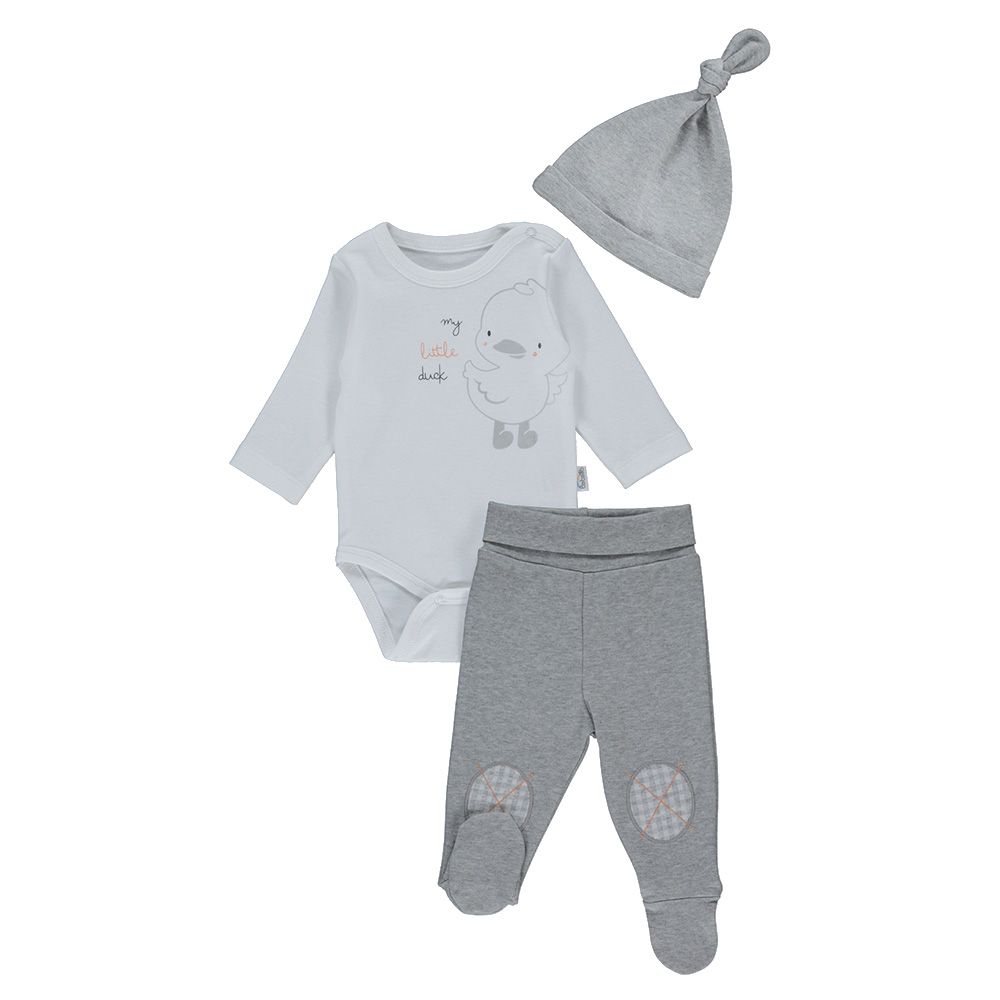 Bebetto - 3pc-Set - Baby Boy Bodysuit Set - Grey/White