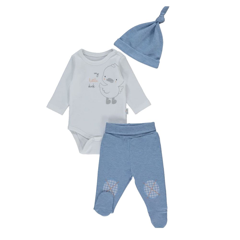 Bebetto - 3pc-Set - Baby Boy Bodysuit Set - Melange/White