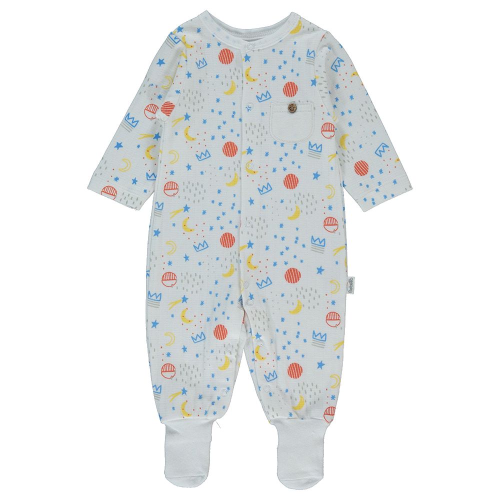 Bebetto - Baby Boy Romper w/ Attached Socks - Ecru