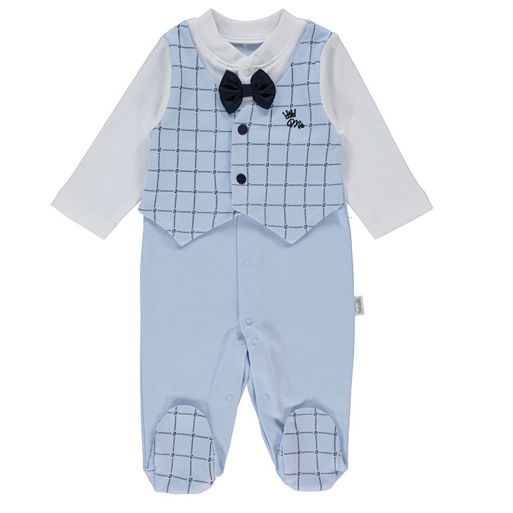 Bebetto - Baby Boy Checks Collar Sleepsuit - Blue