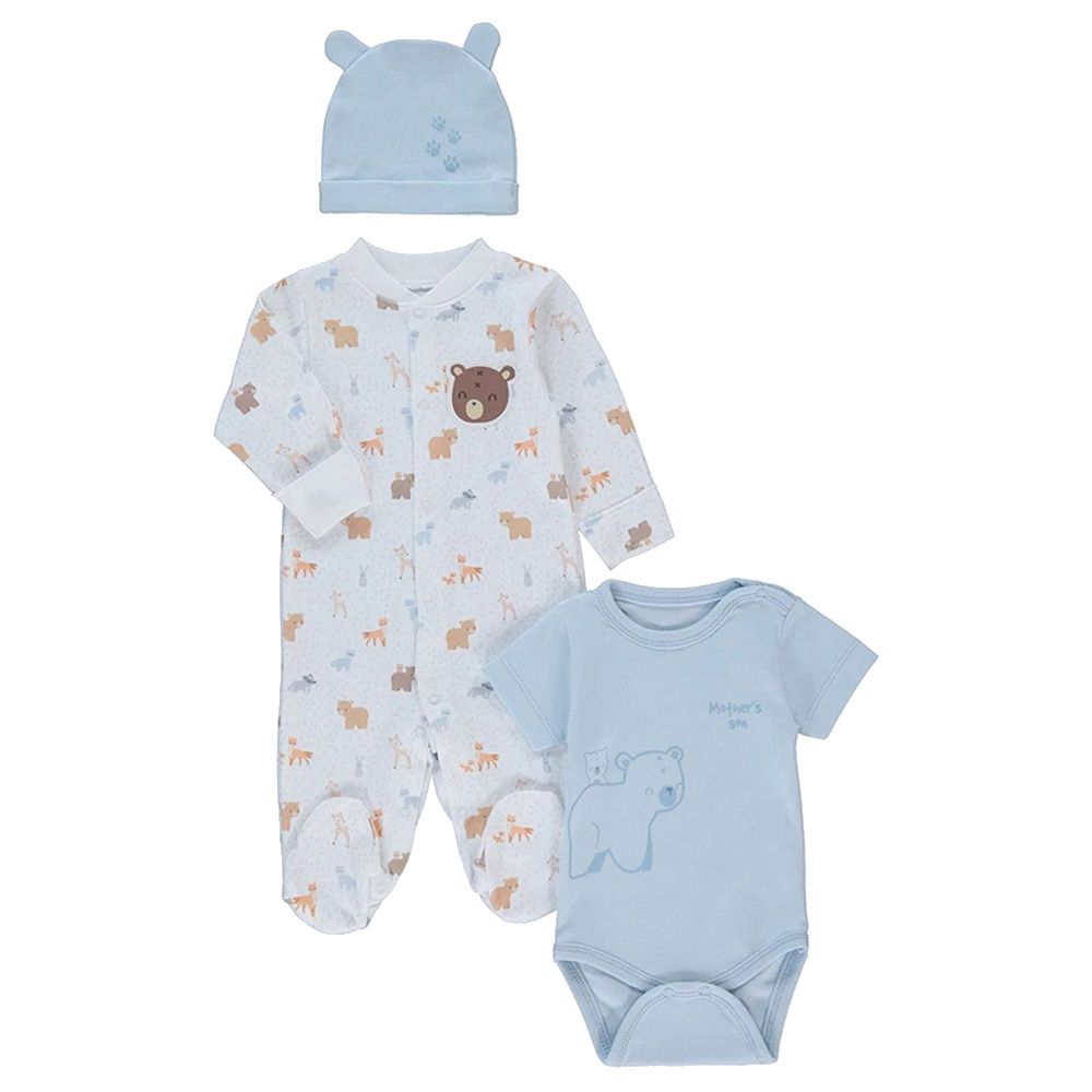 Bebetto - 3pc-Set - Baby Boy Hooded Zipper Suit Set - Blue/White