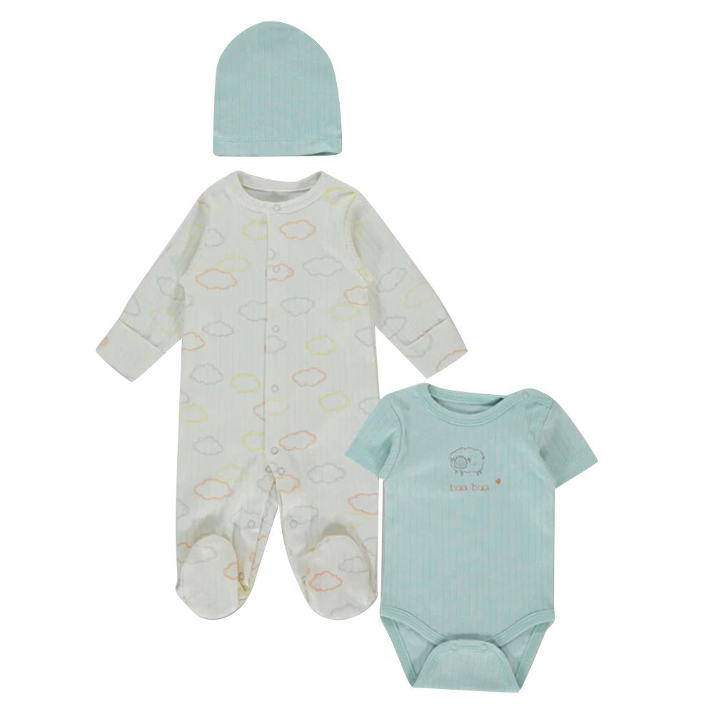 Bebetto - 3pc-Set - Baby Boy Romper Set - Mint/White