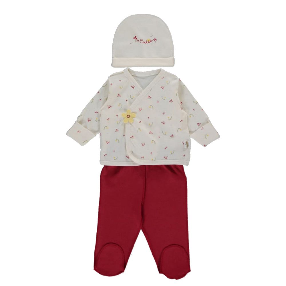 Bebetto - 3pc-Set - Baby Girls Layette Set - Red/White