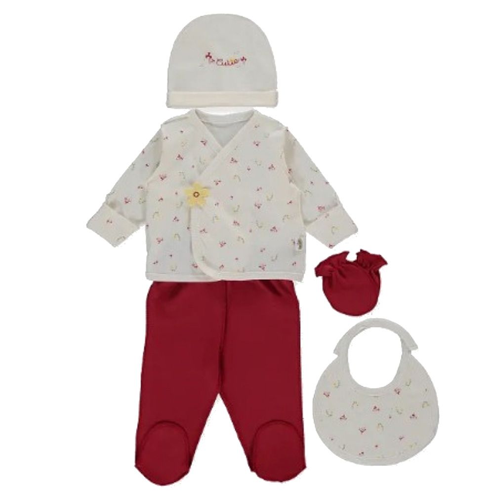 Bebetto - 5pc-Set - Baby Girls Layette Set - Red/White