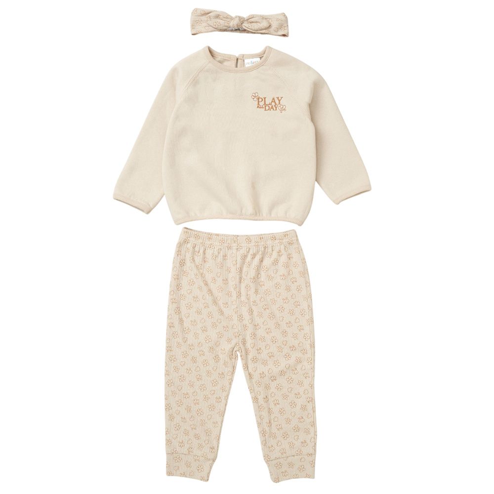 Lily & Jack - 3pc-Set - Baby Girl Sweatshirt w/ Jogger - Beige