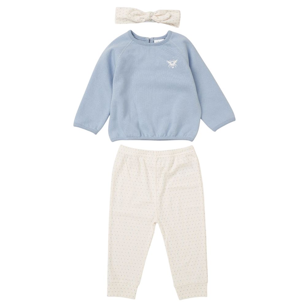 Lily & Jack - 3pc-Set - Baby Girl Sweatshirt w/ Jogger - Blue/White