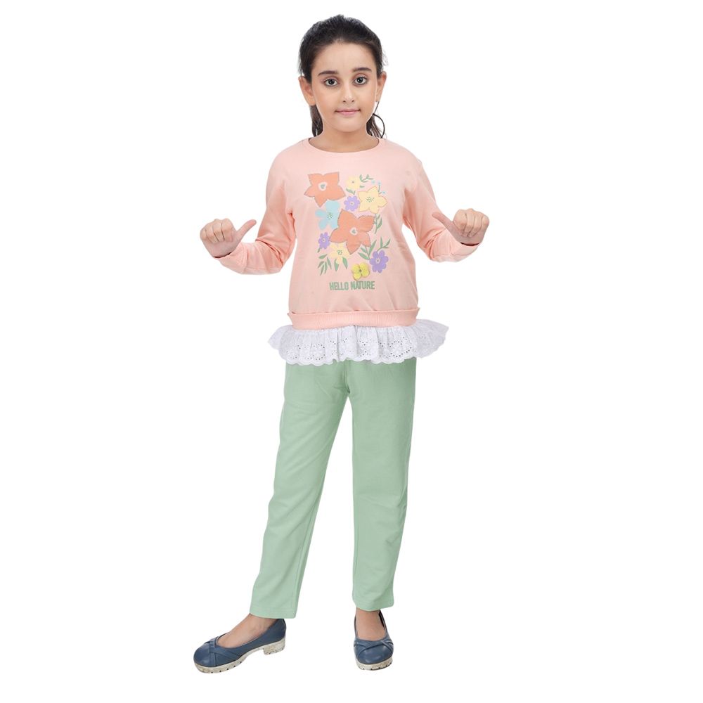 Genius - 2pc-Set - Girl Round Neck Sweatshirt w/ Jogger - Pink/Green