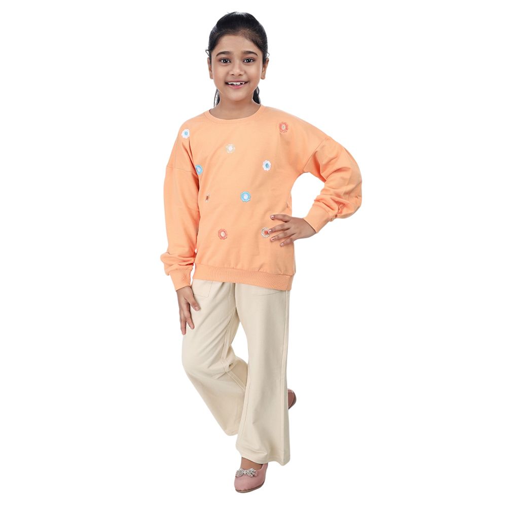 Genius - 2pc-Set - Girl Round Neck Sweatshirt w/ Jogger - Orange/Beige