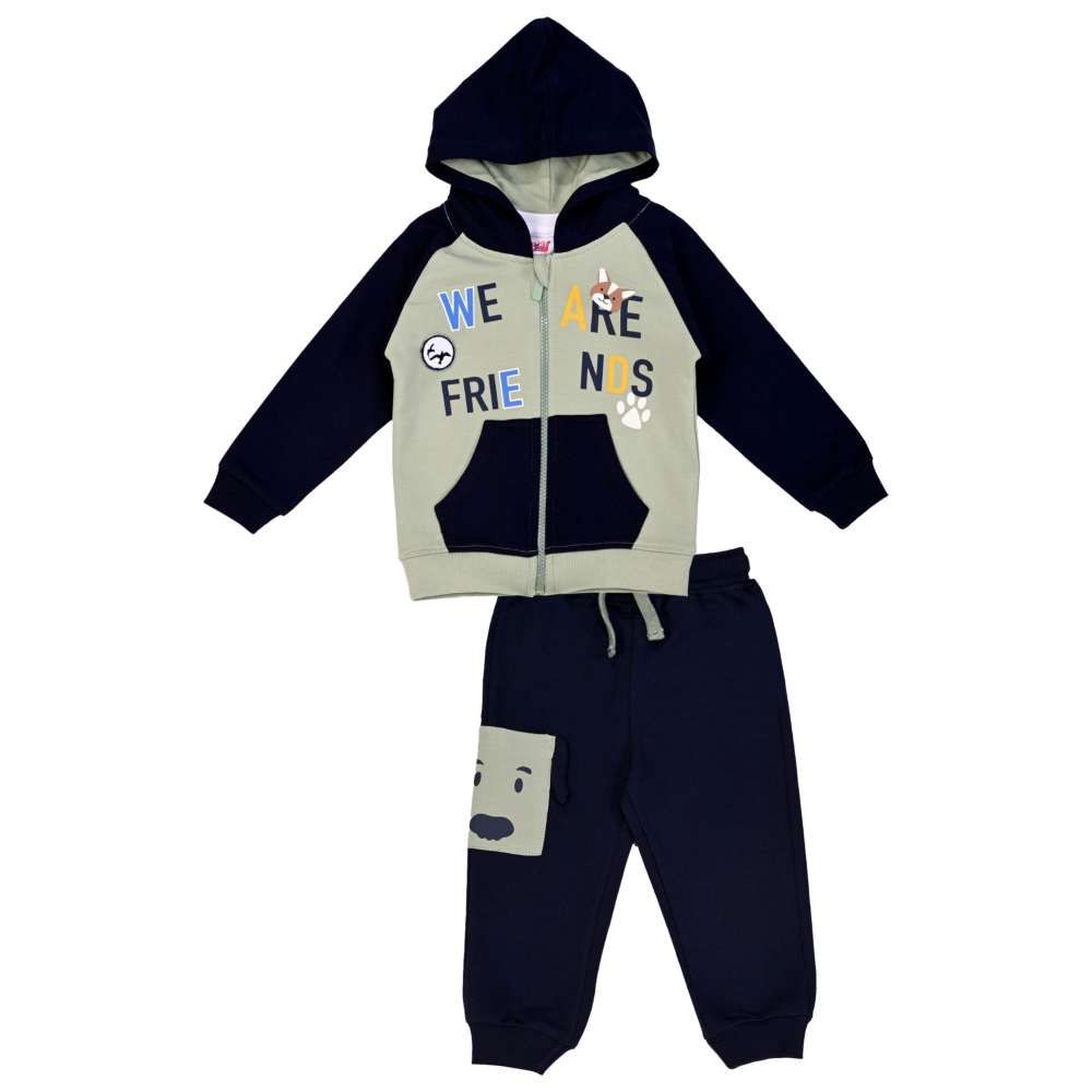 Smart Baby - 3pc-Set - Baby Boy Hooded Jacket w/ Tshirt & Jogger - Navy Blue/Green