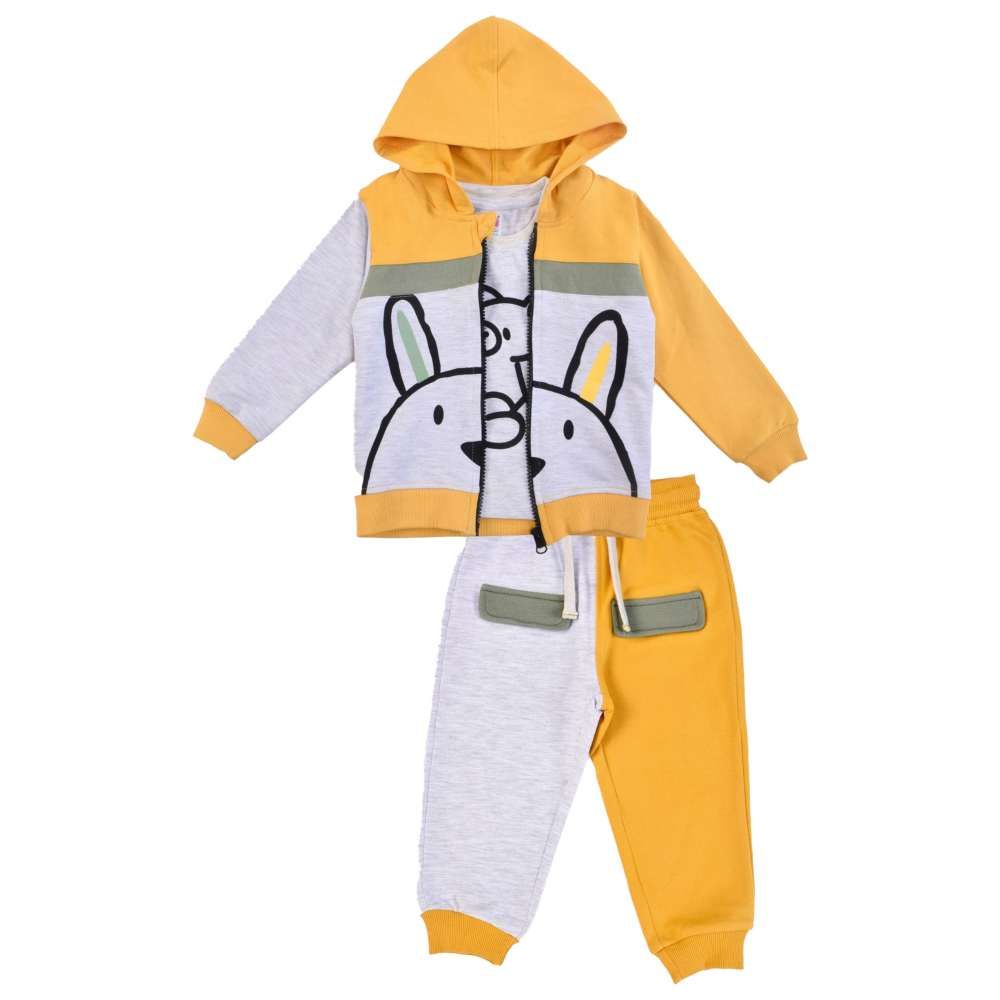 Smart Baby - 3pc-Set - Baby Boy Hooded Jacket w/ T-Shirt & Jogger - Gold/White