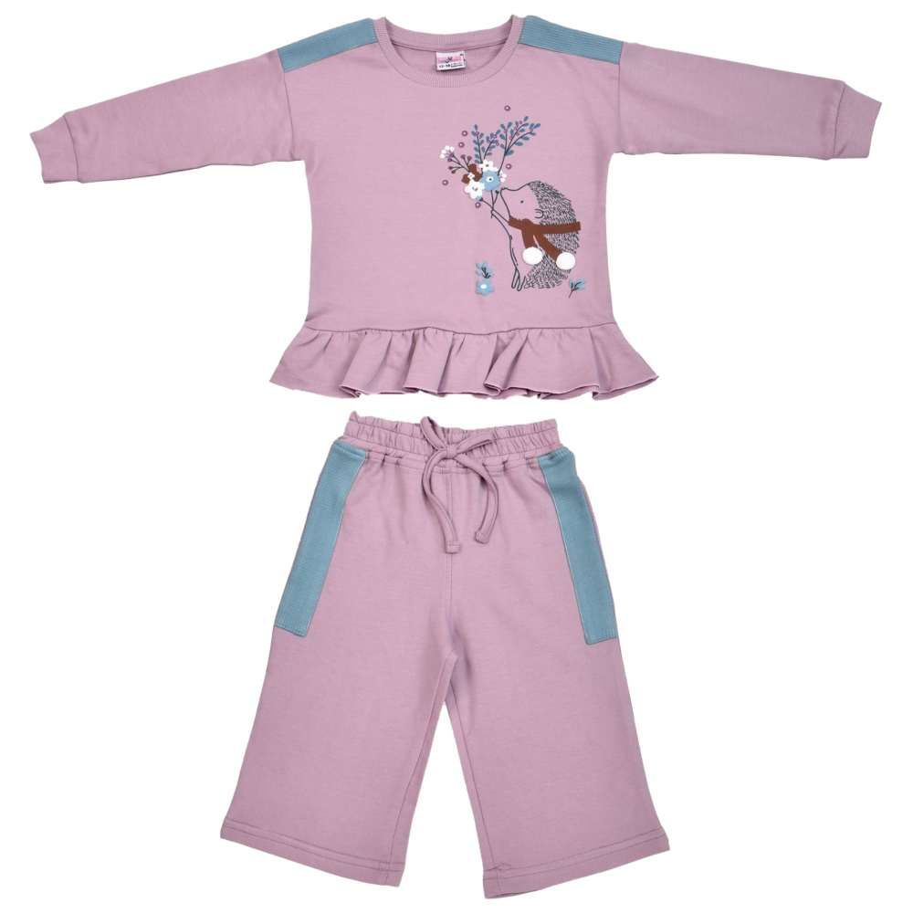 Smart Baby - 2pc-Set - Baby Girl Round Neck Sweatshirt w/ Pant - Mauve