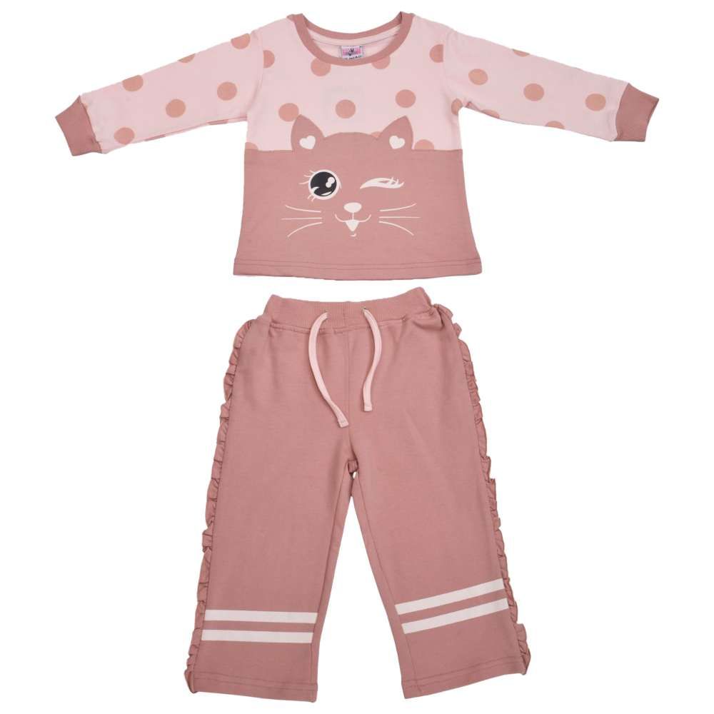 Smart Baby - 2pc-Set - Baby Girl Round Neck Sweatshirt w/ Pant - Pink