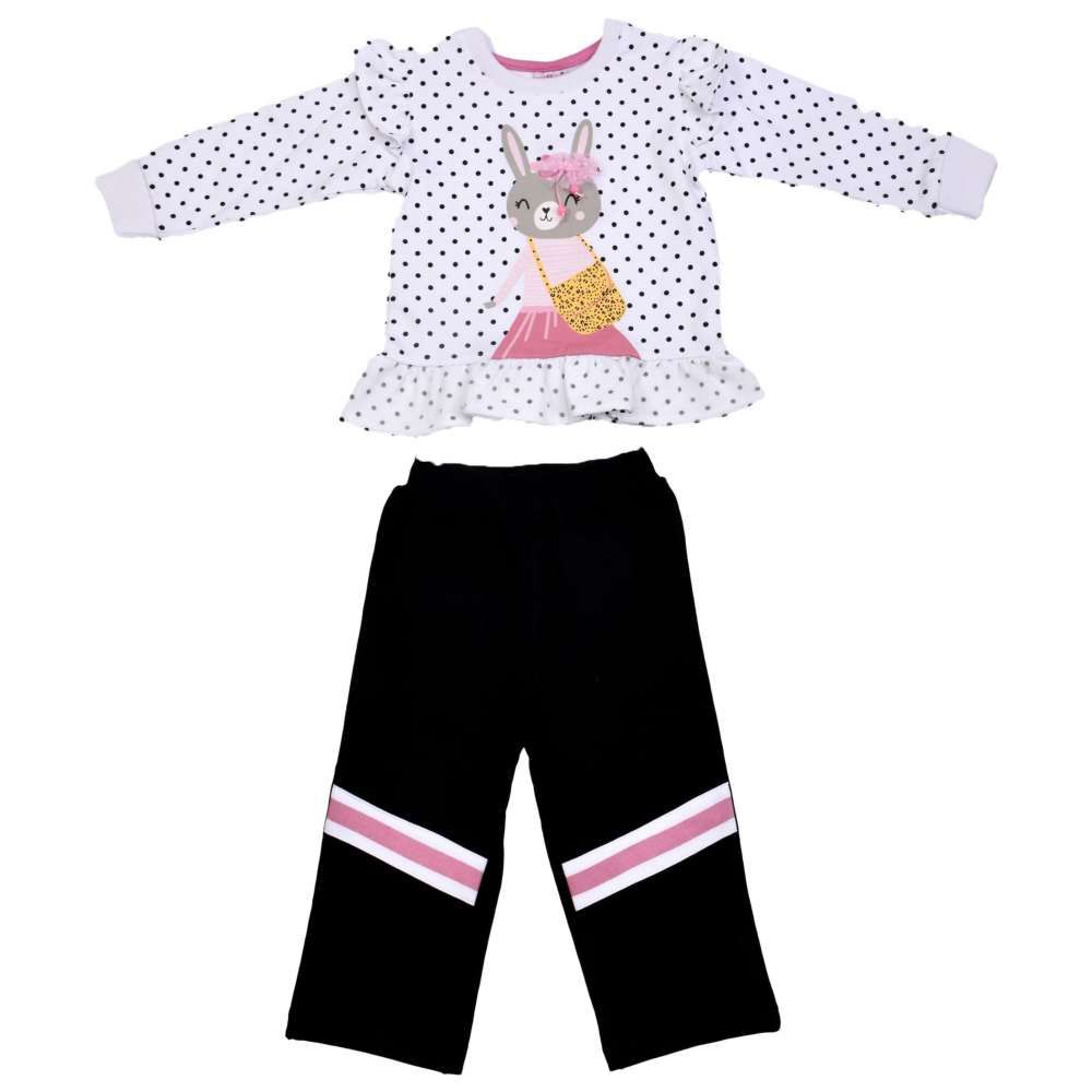 Smart Baby - 2pc-Set - Baby Girl Round Neck Sweatshirt w/ Pant - White/Black