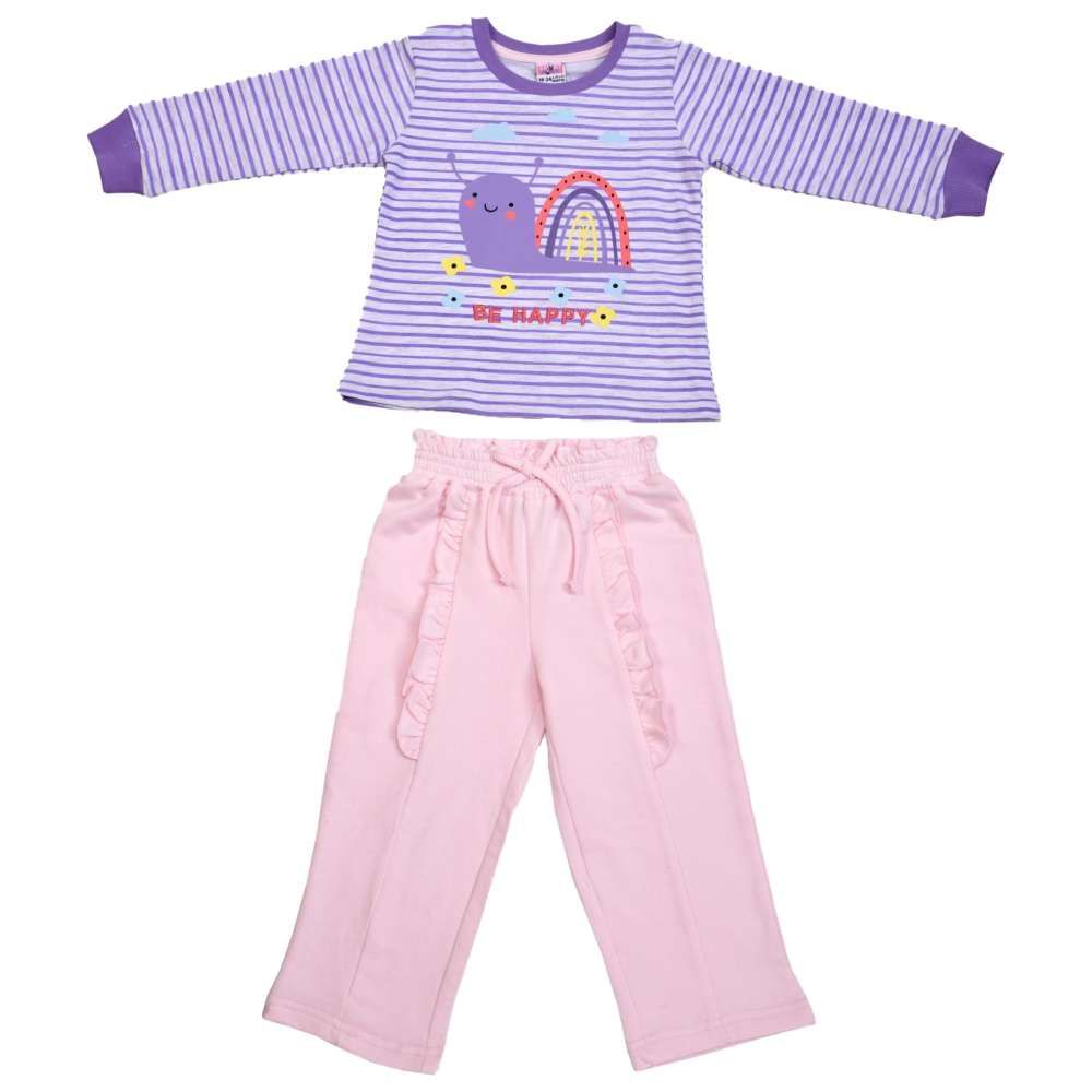 Smart Baby - 2pc-Set - Baby Girl Round Neck Sweat T-Shirt w/ Pant - Purple/Pink