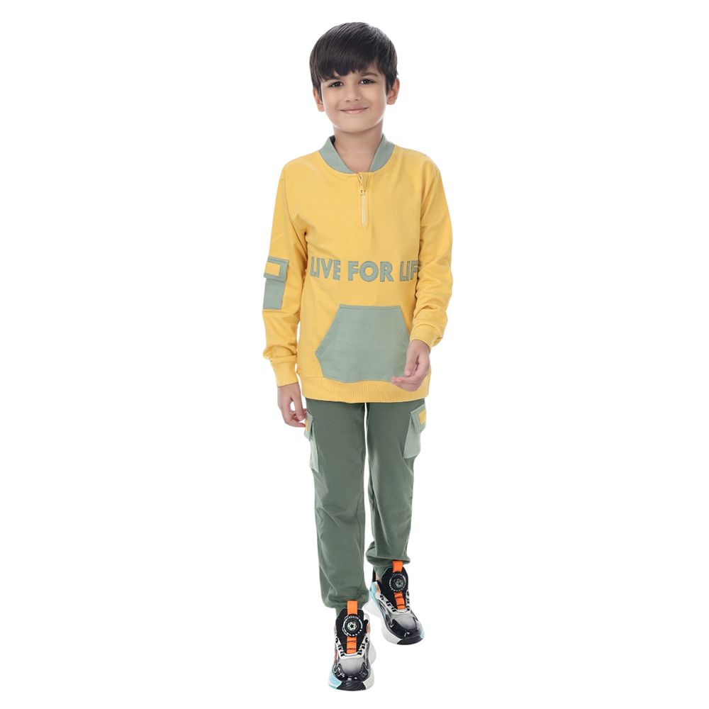 Genius - 2pc-Set - Boy Henley Neck Sweatshirt w/ Jogger - Yellow/Green