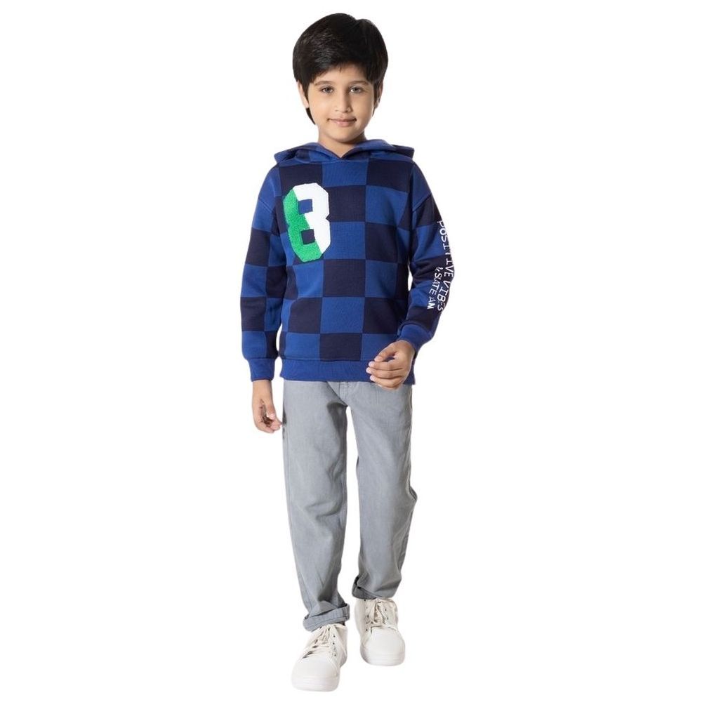 Little Kangaroos - Boy Checks Hooded Sweatshirt - Royal Blue