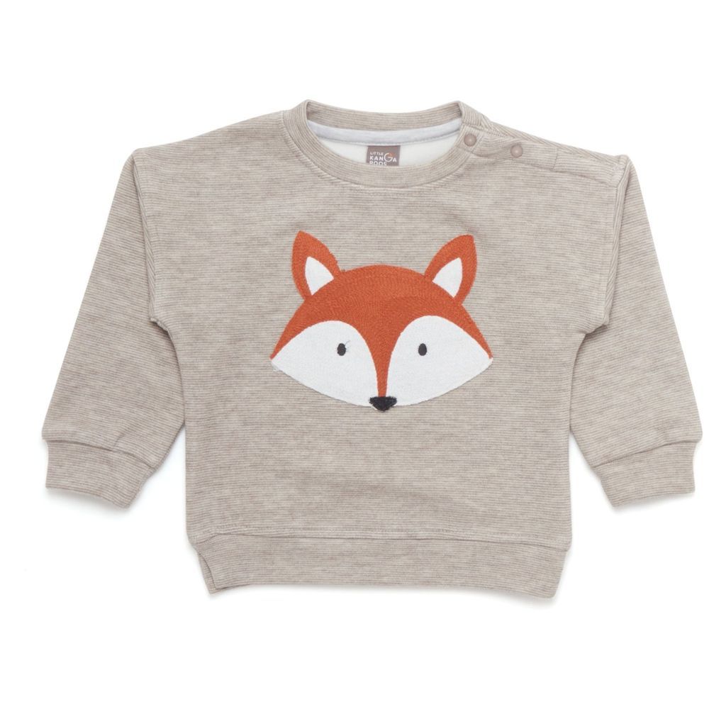 Little Kangaroos - Baby Boy Fox Design Sweatshirt - Khaki