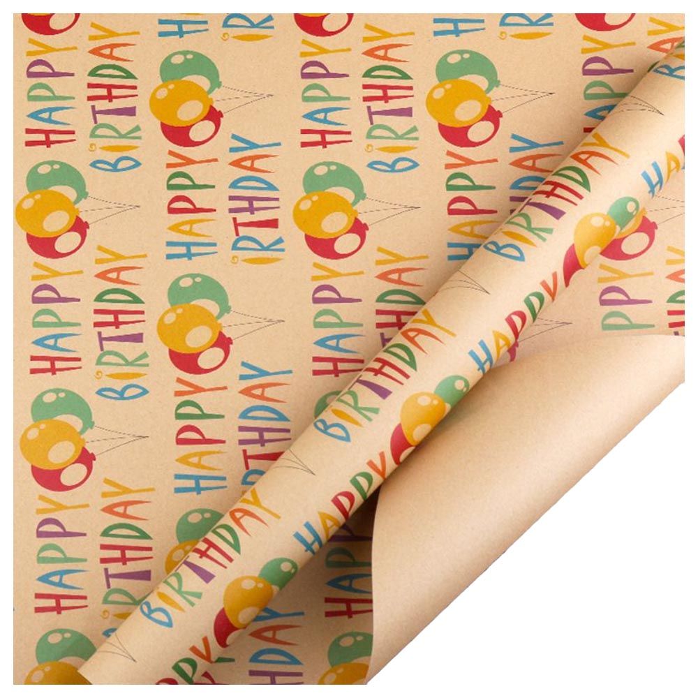 Long Sun - Happy Birthday Balloon Printed Kraft Wrapping Paper - 6pcs