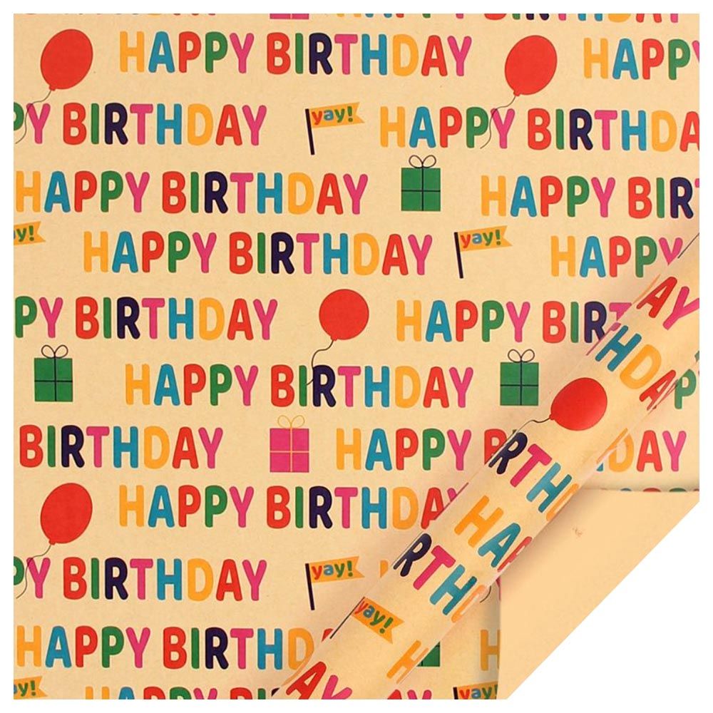 Long Sun - Happy Birthday Symbol Printed Kraft Wrapping Paper - 6pcs