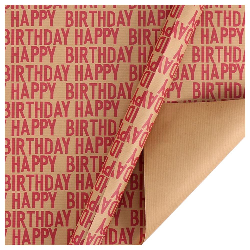 Long Sun - Happy Birthday Kraft Wrapping Paper - 6pcs - Beige/Red