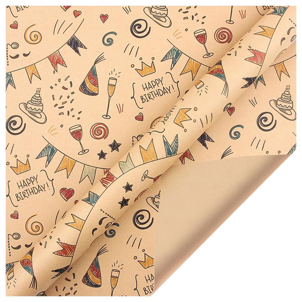 Long Sun - Happy Birthday Cake Printed Kraft Wrapping Paper - 6pcs