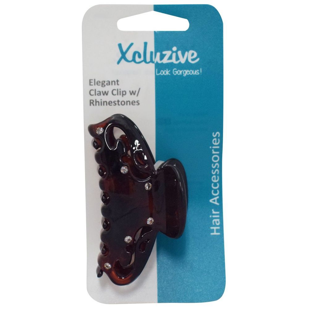 Xcluzive - Fancy Claw Clip w/ Rhinestones - Brown