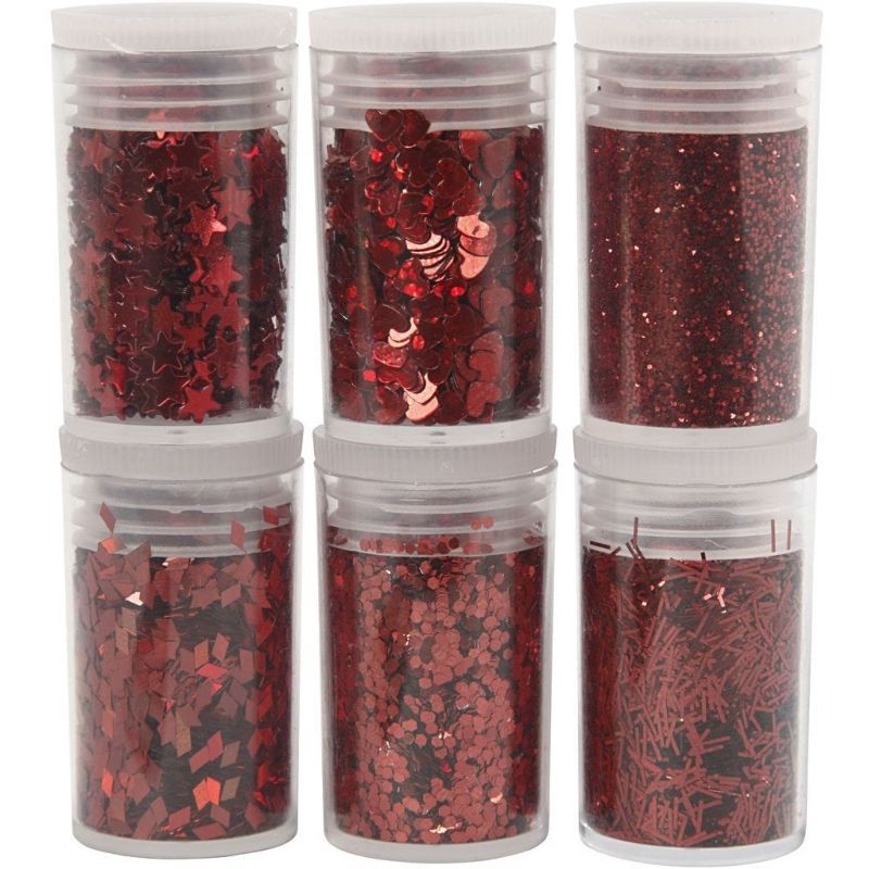 Craft Box - Glitter And Sequin - Red - Pack Of 6