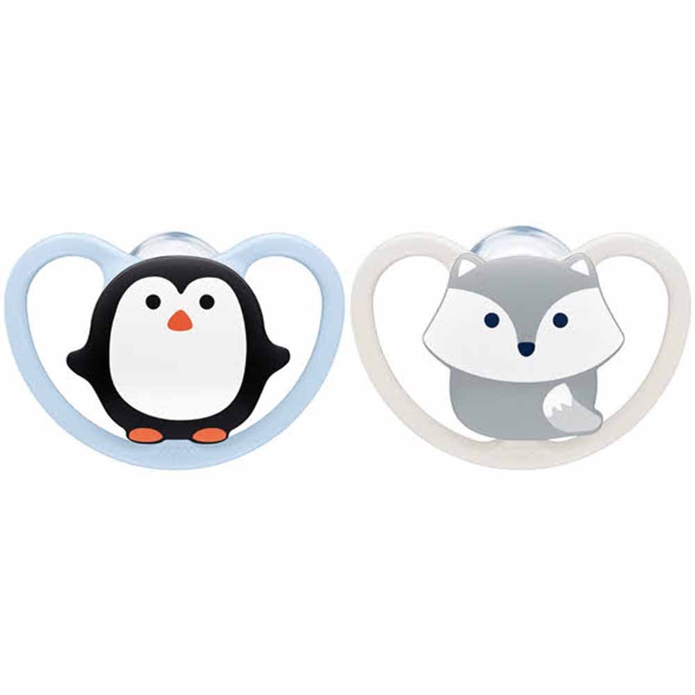 NUK - Animals Space Silicone Soother 0-6m 2pc - Penguin & Fox