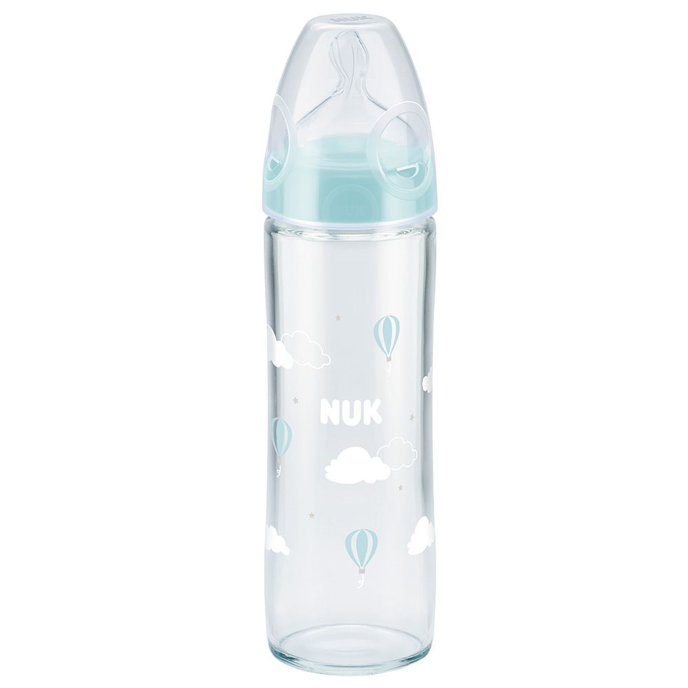 Nuk - New Classic Glass Baby Bottle 240ml With Teat - Blue